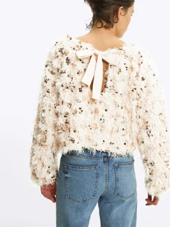 PARFOIS Jersey Efecto Plumas Con Lentejuelas Beige Shop