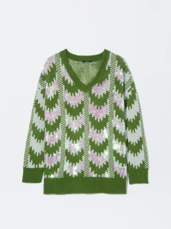 PARFOIS Jersey Jacquard Con Aplicaciones Verde Hot