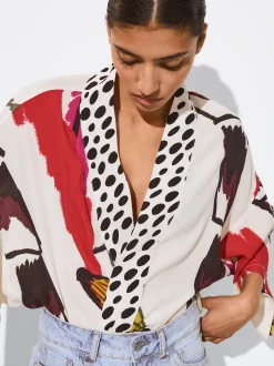 PARFOIS Kimono Abierto Estampado Multicor Sale