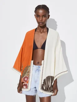 PARFOIS Kimono Abierto Estampado Multicor Hot