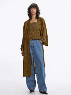 PARFOIS Kimono Con Aplicaciones Marr&oacute;n Shop