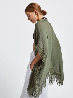 PARFOIS Kimono Con Flecos Caqui Fashion