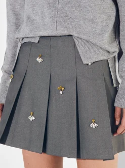 PARFOIS Minifalda Plisada Con Aplicaciones Gris Best