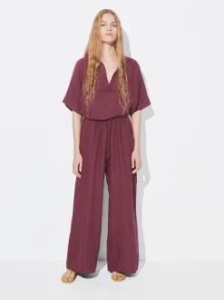 PARFOIS Pantal&oacute;n Fluido 100% Lino Burdeos Shop
