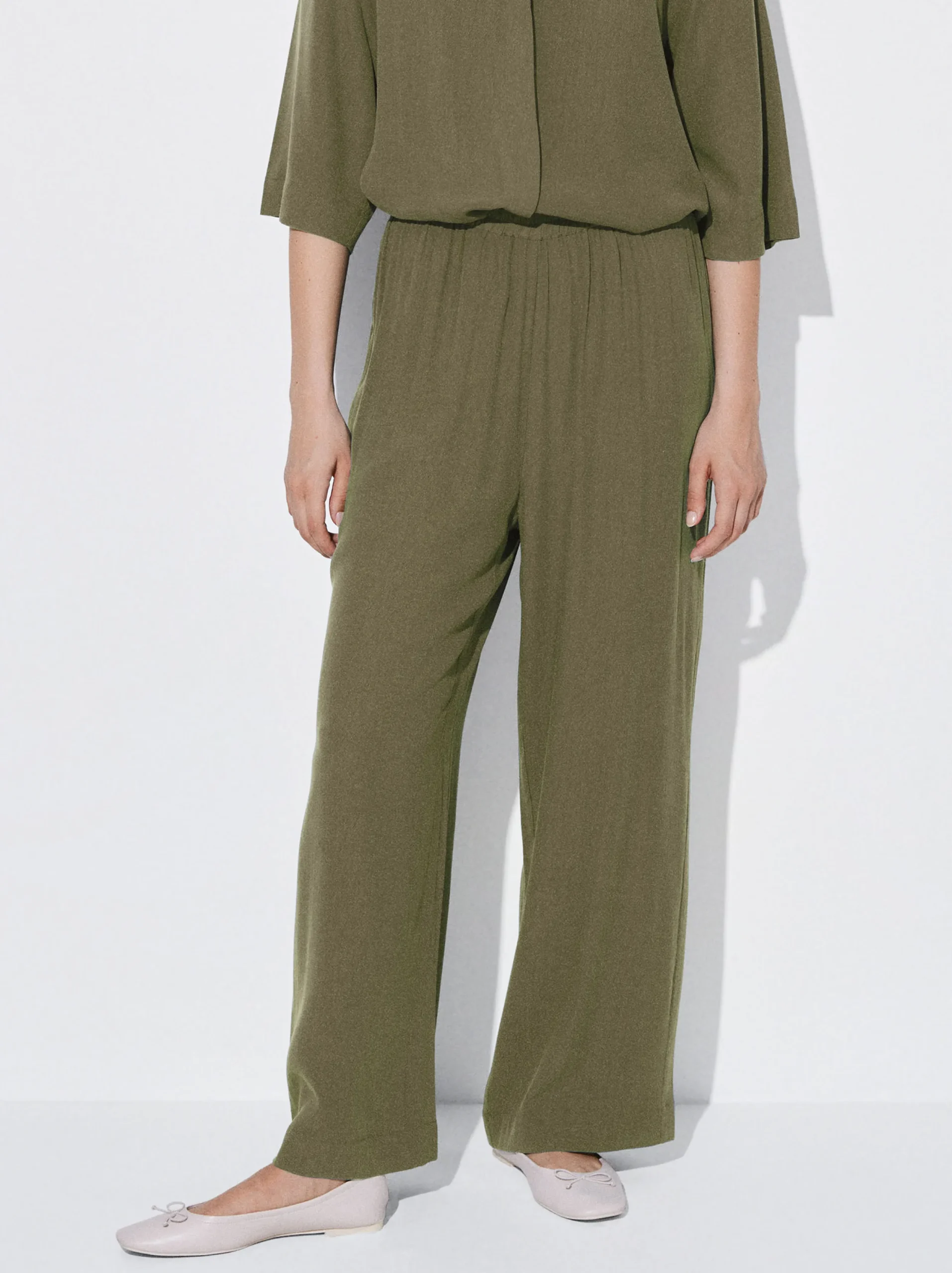 PARFOIS Pantalón Fluido Con Cintura Elástica Verde Cheap