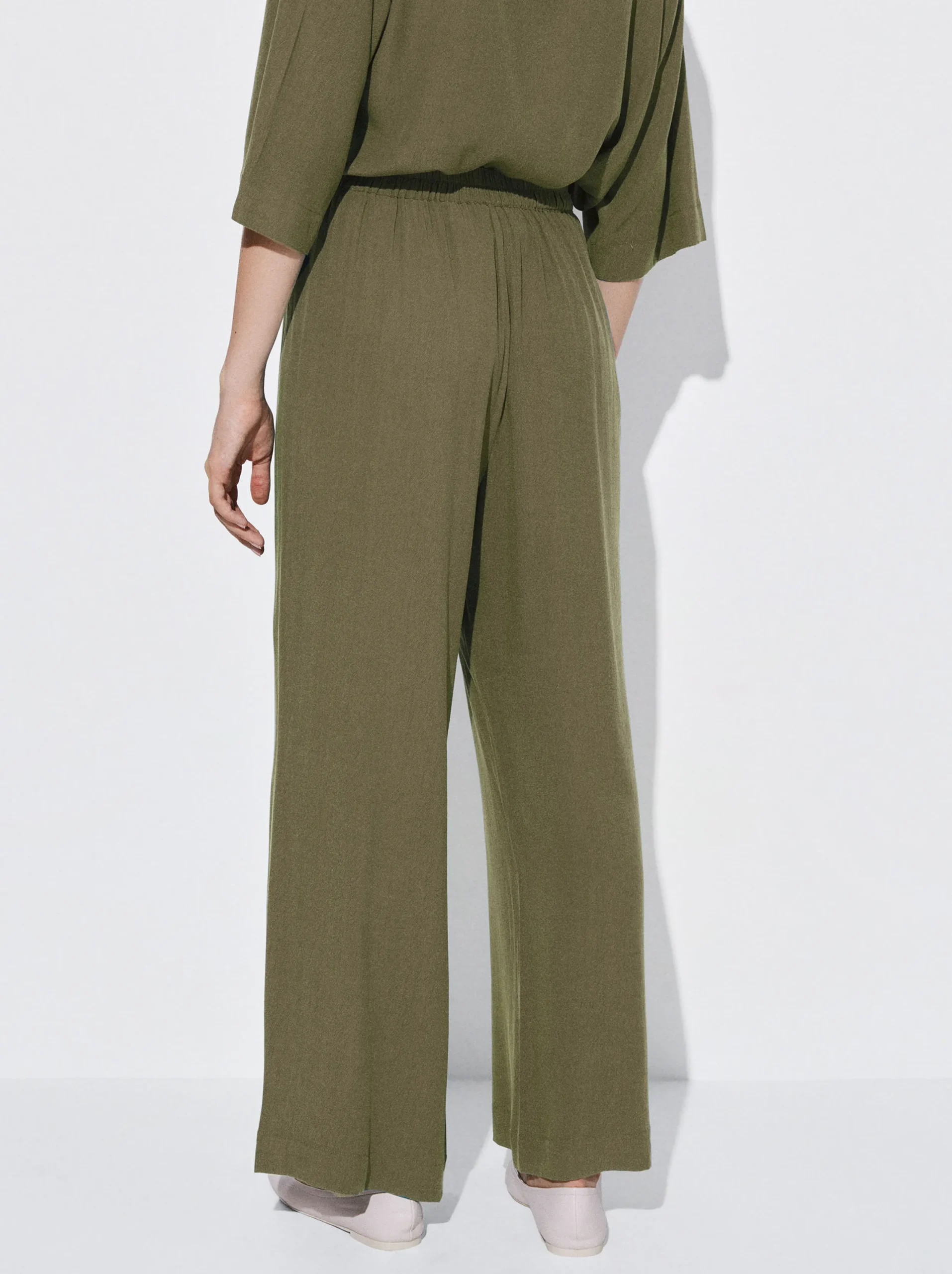 PARFOIS Pantalón Fluido Con Cintura Elástica Verde Cheap