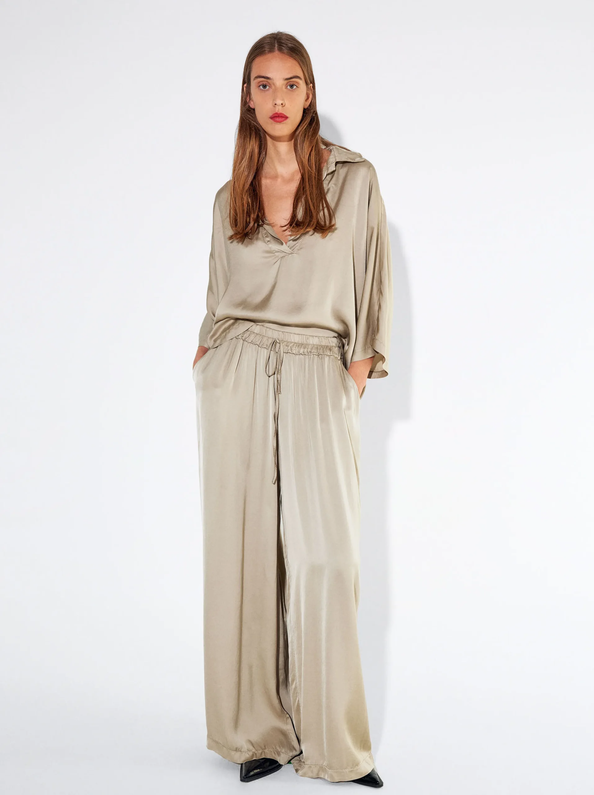 PARFOIS Pantalón Fluido Con Cintura Elástica Gris Hot
