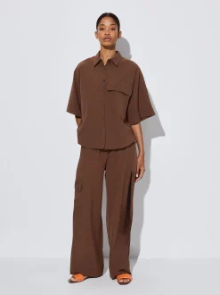 PARFOIS Pantal&oacute;n Fluido Con Cintura El&aacute;stica Marr&oacute;n Hot