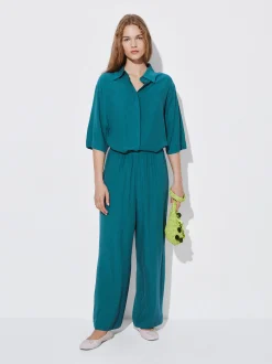 PARFOIS Pantal&oacute;n Fluido Con Cintura El&aacute;stica Azul Best Sale