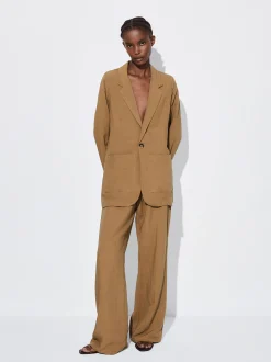 PARFOIS Pantal&oacute;n Recto Con Lino Caqui Clearance