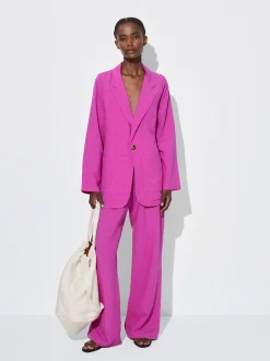 PARFOIS Pantal&oacute;n Recto Con Lino Fucsia Sale