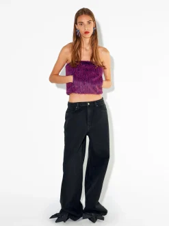 PARFOIS Pantal&oacute;n Vaquero Wide Leg Negro Sale