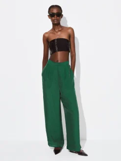 PARFOIS Pantalón Wide Leg De Tejido Brillante Verde Cheap