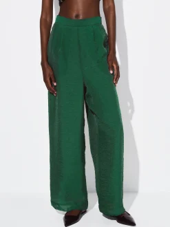 PARFOIS Pantal&oacute;n Wide Leg De Tejido Brillante Verde Cheap