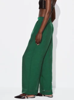 PARFOIS Pantal&oacute;n Wide Leg De Tejido Brillante Verde Cheap