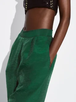 PARFOIS Pantal&oacute;n Wide Leg De Tejido Brillante Verde Cheap