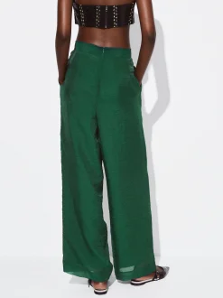 PARFOIS Pantal&oacute;n Wide Leg De Tejido Brillante Verde Cheap