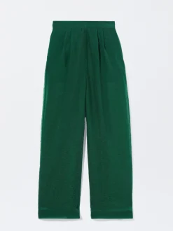 PARFOIS Pantal&oacute;n Wide Leg De Tejido Brillante Verde Cheap
