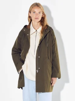 PARFOIS Parka Larga Con Capucha Caqui Discount