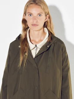 PARFOIS Parka Larga Con Capucha Caqui Discount