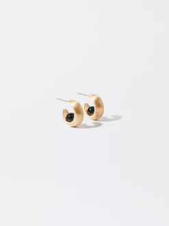 PARFOIS Pendiente De Aro Con Detalle Negro Discount