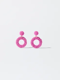 PARFOIS Pendientes Con Abalorios Fucsia Sale