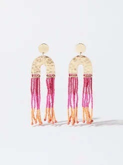 PARFOIS Pendientes Con Abalorios Fucsia Best Sale