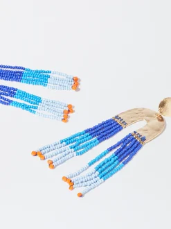 PARFOIS Pendientes Con Abalorios Azul Marino Fashion