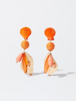 PARFOIS Pendientes Con Concha Naranja Outlet