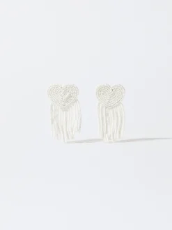 PARFOIS Pendientes Con Coraz&oacute;n Y Abalorios Blanco Best