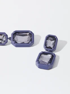 PARFOIS Pendientes Con Cristales Violeta New