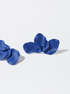 PARFOIS Pendientes Con Flor Azul Marino Cheap