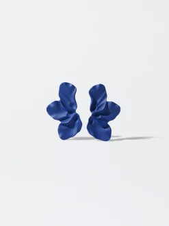 PARFOIS Pendientes Con Flor Azul Marino Cheap