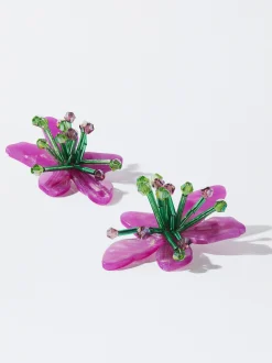 PARFOIS Pendientes Con Flor Violeta Clearance
