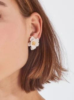 PARFOIS Pendientes Con Flor Blanco Cheap