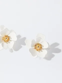 PARFOIS Pendientes Con Flor Blanco Cheap