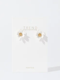 PARFOIS Pendientes Con Flor Blanco Cheap