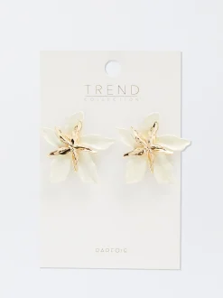 PARFOIS Pendientes Con Flor Esmaltada Beige Store