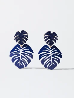 PARFOIS Pendientes Con Hoja Azul Marino New