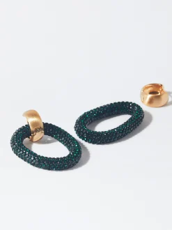 PARFOIS Pendientes Con Strass Verde Cheap