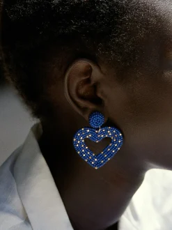 PARFOIS Pendientes Coraz&oacute;n Con Abalorios Azul Marino Shop