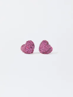 PARFOIS Pendientes Coraz&oacute;n Cristales Fucsia Outlet