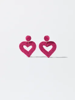PARFOIS Pendientes Coraz&oacute;n Con Abalorios Fucsia Hot