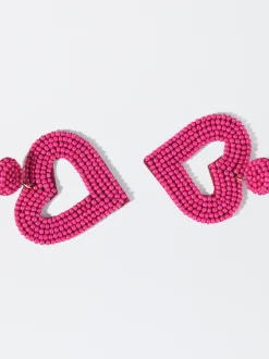 PARFOIS Pendientes Coraz&oacute;n Con Abalorios Fucsia Hot