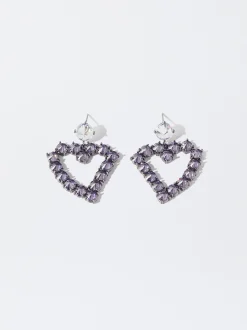 PARFOIS Pendientes Coraz&oacute;n Y Circonitas Violeta Flash Sale