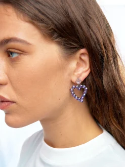 PARFOIS Pendientes Coraz&oacute;n Y Circonitas Violeta Flash Sale