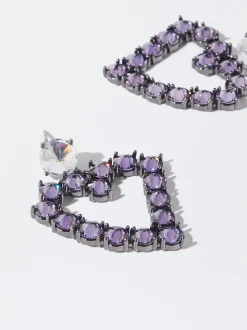 PARFOIS Pendientes Corazón Y Circonitas Violeta Flash Sale
