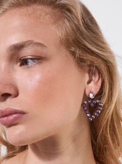 PARFOIS Pendientes Corazón Y Circonitas Violeta Flash Sale