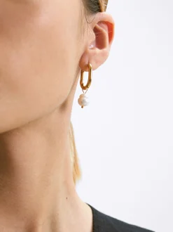 PARFOIS Pendientes De Acero Con Perla Dorado Clearance