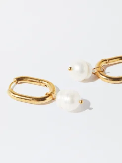 PARFOIS Pendientes De Acero Con Perla Dorado Clearance